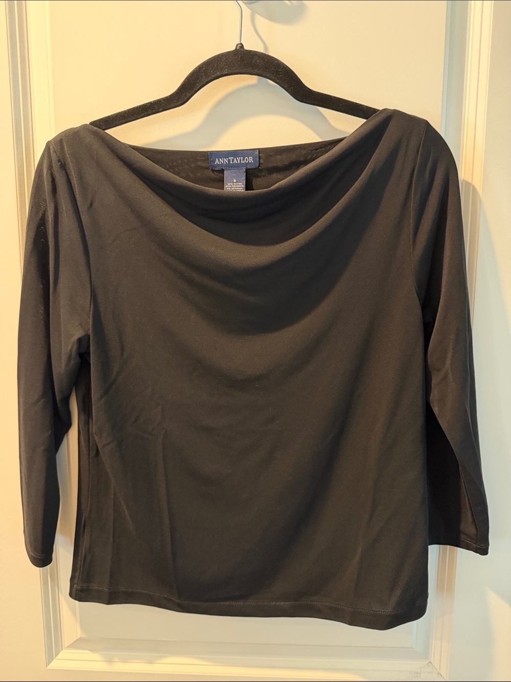 Ann Taylor Black Draped Boatneck Long Sleeve Top